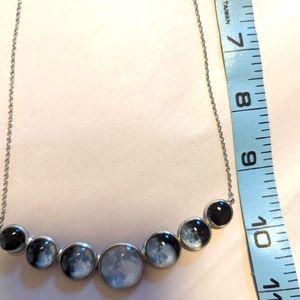 NWOT - Moon Phase Bib Necklace-Blue/White-10"drop - 22" overall length